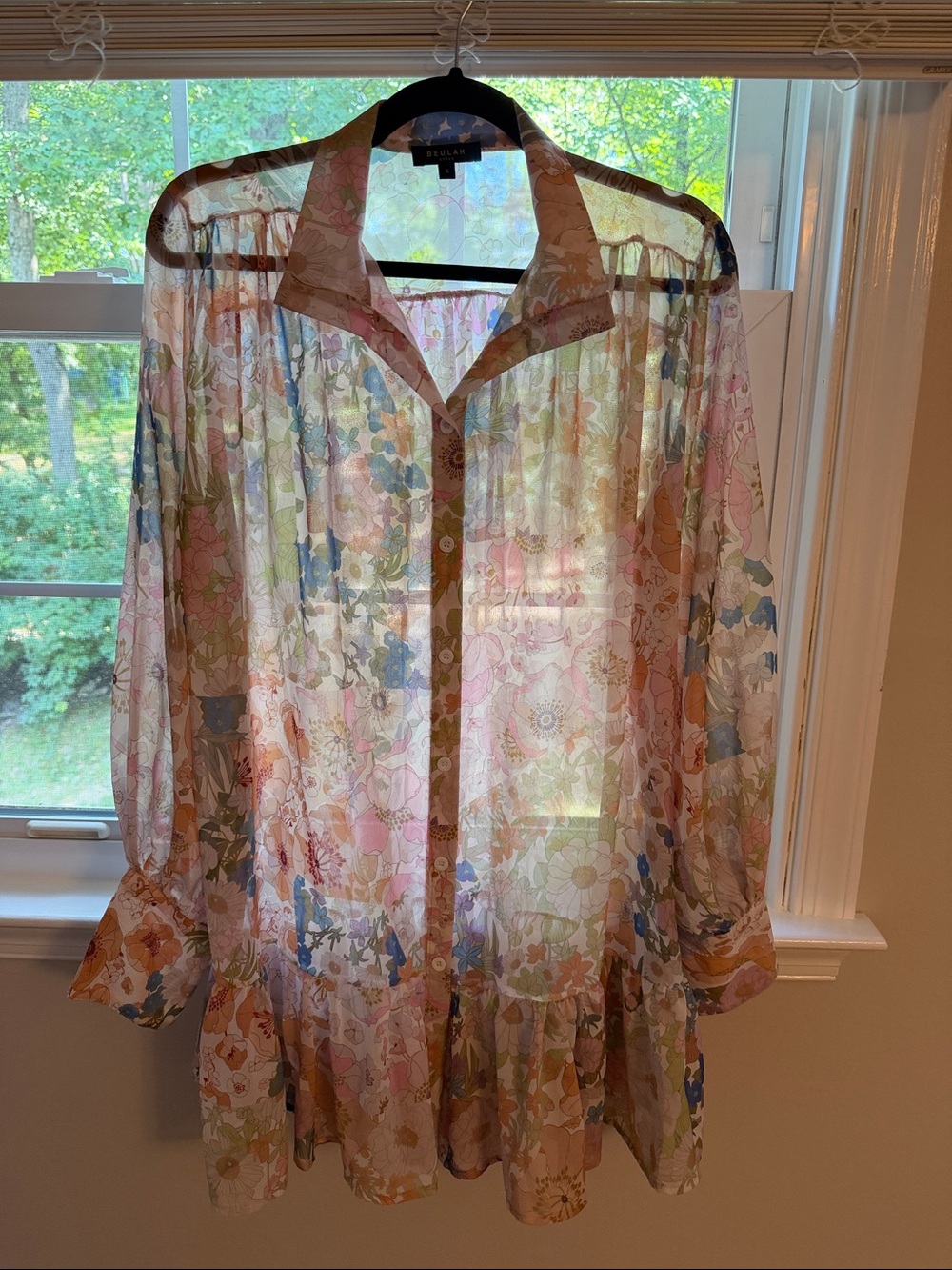 Sheer Floral Button-Down Dress - Pastel Multi